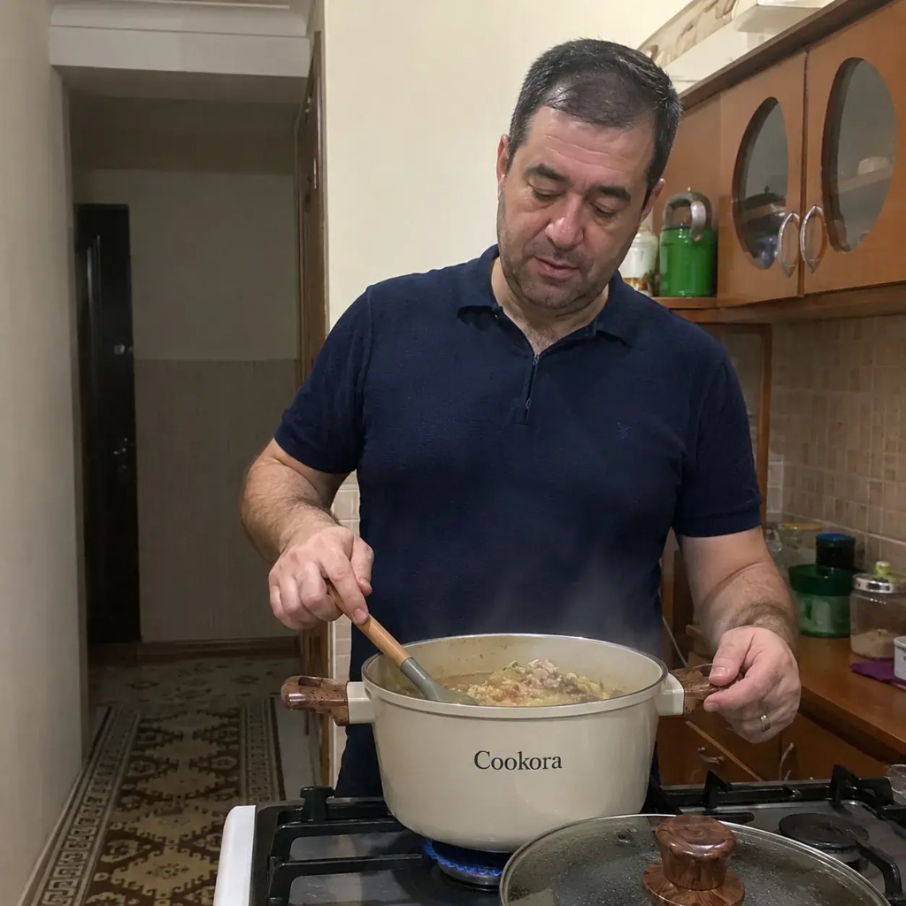 Cookora-Kunde kocht zu Hause mit dem Cream-Stone-Set
