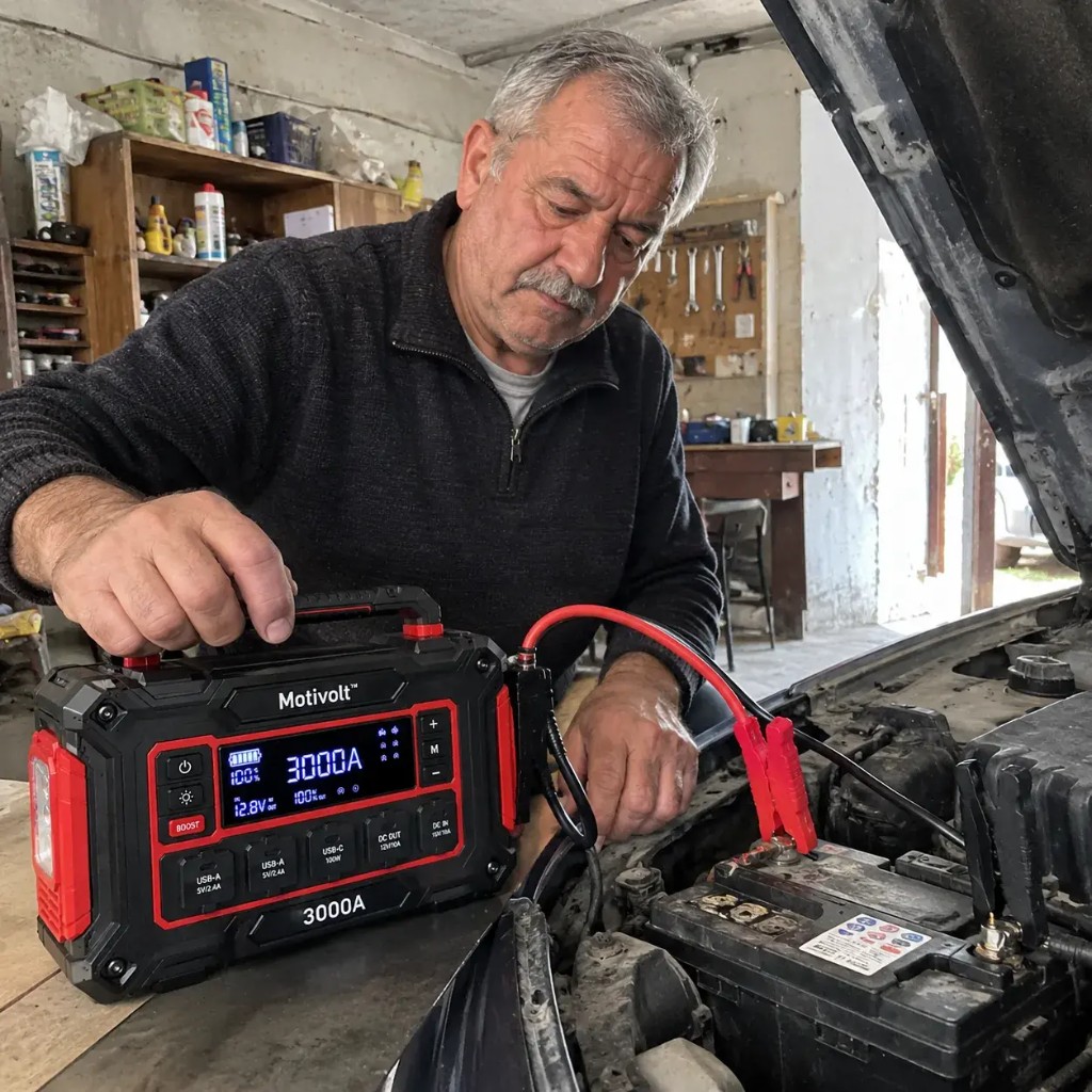 Thomas Weber mit MotiVolt 4250A am Auto