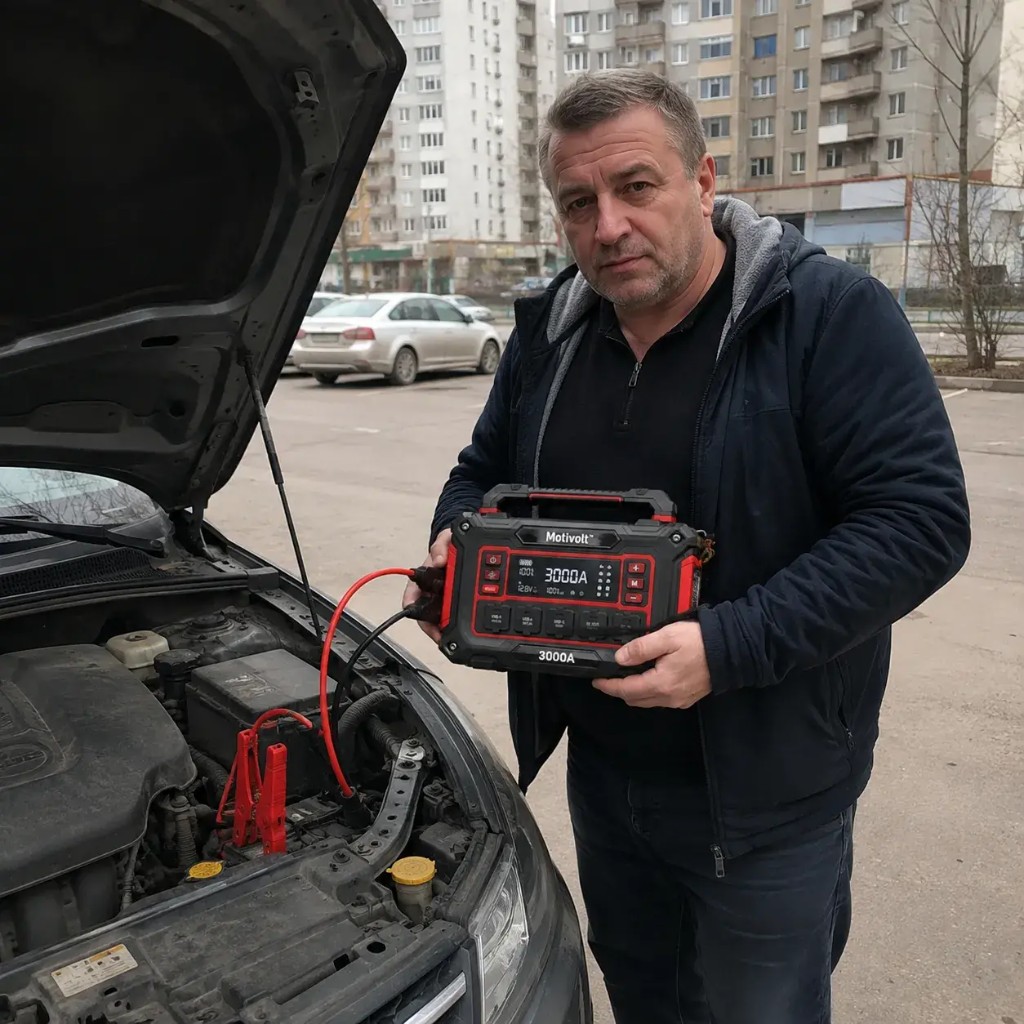 Andreas Klein schließt MotiVolt 4250A an die Batterie an